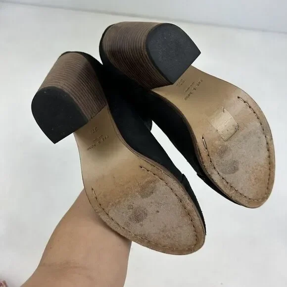 RAG & BONE NEW YORK Margot Black Leather Heeled Side Zip Ankle Booties 7.5/37.5 - Picture 12 of 13